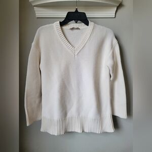 Everlane The Link-Stitch V-Neck Sweater White 100% Cotton Chunky Knit XS